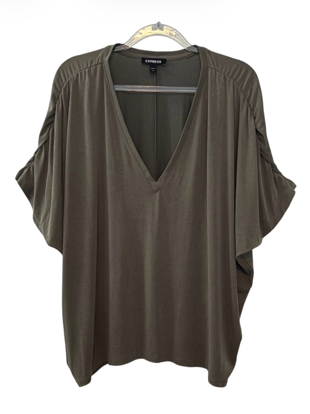 Express Ruched Sleeve V neck Top